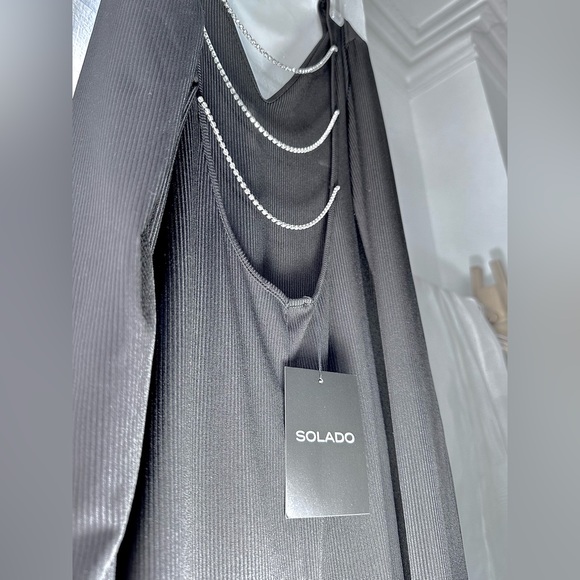 SOLADO 💍 maxi dress • backless open back • 3 rhinestone chain • black - Picture 8 of 11